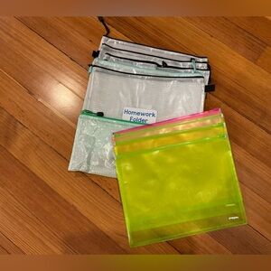 Container Store Tyvek Pouches (5) & Poppin Plastic zipper folios (4)
